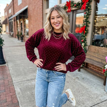 Load image into Gallery viewer, Velvet Polka Dot High Neck Tunic Pullover Sweatshirt