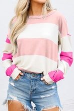 Load image into Gallery viewer, Colorblock Striped Drop Shoulder Long Sleeve Top