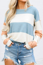 Load image into Gallery viewer, Colorblock Striped Drop Shoulder Long Sleeve Top