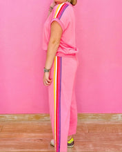 Load image into Gallery viewer, Bonbon Contrast Crewneck T Shirt and Wide Leg High Waist Pants Set