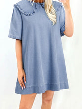 Load image into Gallery viewer, Blue Frilled Peter Pan Collar Loose Denim Short Dress