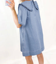 Load image into Gallery viewer, Blue Frilled Peter Pan Collar Loose Denim Short Dress