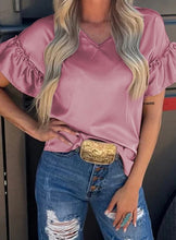 Load image into Gallery viewer, Satin Ruffle Sleeve Top