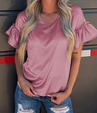 Load image into Gallery viewer, Satin Ruffle Sleeve Top