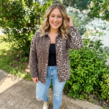 Load image into Gallery viewer, Oversized Leopard Print Long Sleeve Patch Pocket Denim Jacket