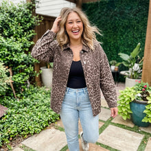 Load image into Gallery viewer, Oversized Leopard Print Long Sleeve Patch Pocket Denim Jacket