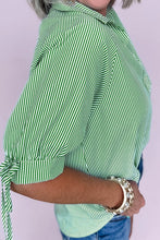 Load image into Gallery viewer, Striped Print Collared Split Neck Half Sleeve Blouse