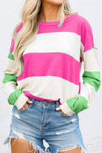 Load image into Gallery viewer, Colorblock Striped Drop Shoulder Long Sleeve Top