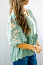 Load image into Gallery viewer, Embroidered Puff Sleeve Babydoll Blouse