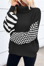 Load image into Gallery viewer, Mixed Print Patchwork Waffle Knit Turtleneck Sweater