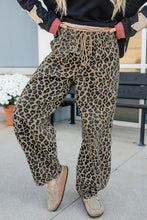 Load image into Gallery viewer, Leopard Print Drawstring Elastic Waist Loose Denim Pants with Pockets
