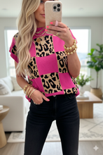 Load image into Gallery viewer, Leopard Checkerboard Short Sleeve Knit Sweater