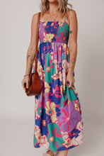 Load image into Gallery viewer, Floral Print Shirred Spaghetti Strap Loose Maxi Dress