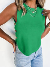 Load image into Gallery viewer, Green Side Button Round Neck Knit Sleeveless Sweater