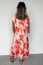 Load image into Gallery viewer, Floral Print Trimmed V Neck Ruffle Sleeve Long Dress