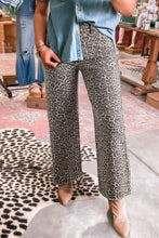 Load image into Gallery viewer, Leopard Frayed Edge Wide Leg High Waist Jeans
