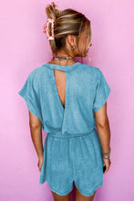 Load image into Gallery viewer, Mineral Wash Drawstring Waist Hollow Out Back Short Sleeve Romper