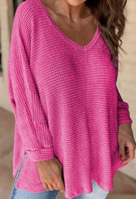 Load image into Gallery viewer, Waffle Knit Side Slits Loose Fit V Neck Top