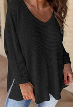 Load image into Gallery viewer, Waffle Knit Side Slits Loose Fit V Neck Top