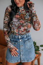 Load image into Gallery viewer, Floral Long Sleeve High Neck Sheath Mesh Blouse