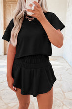 Load image into Gallery viewer, 2 piece Cropped Tee and Ruffle High Waist Skort Set