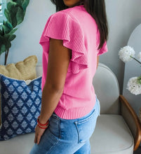 Load image into Gallery viewer, Ribbed Trim Round Neck Ruffle Short Sleeve Sweater
