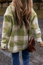 Load image into Gallery viewer, Green Plaid Print Buttoned Flap Pockets Baggy Shacket