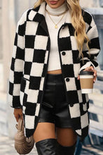 Load image into Gallery viewer, Checkered Side Pockets Collared Buttoned Fleece Jacket