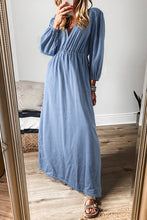 Load image into Gallery viewer, Chambray V Neck Bracelet Sleeve Maxi Dress