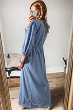 Load image into Gallery viewer, Chambray V Neck Bracelet Sleeve Maxi Dress