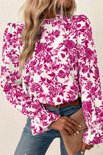 Load image into Gallery viewer, Floral Print Flounce Sleeve Keyhole Back Blouse