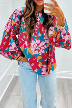 Load image into Gallery viewer, Floral Printed Balloon Sleeve Half Buttons Blouse