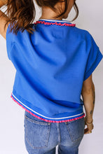 Load image into Gallery viewer, Contrast Frilled Trim Button Collared Short Sleeve Knit Top