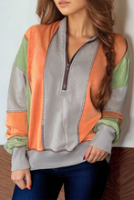 Load image into Gallery viewer, Color Block Stitching Detail Half Zipper Sweatshirt