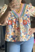 Load image into Gallery viewer, V Neck Half Sleeve Boho Floral Blouse