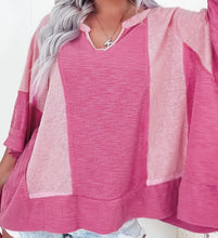 Load image into Gallery viewer, Textured Colorblock 3/4 Sleeve Oversize Top