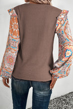 Load image into Gallery viewer, Ruffled Floral Sleeve Patchwork Waffle Knit Blouse
