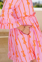Load image into Gallery viewer, Bowknot Striped Printed Tiered Ruffled Mini Shirt Dress