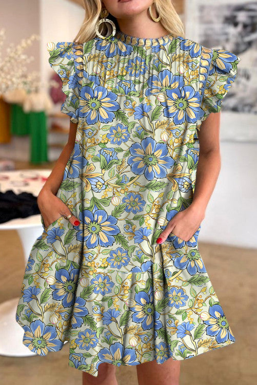 Floral Print Pleated Ruffle Detail Short Dress – Lovebug Boutique