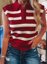 Load image into Gallery viewer, Stripe Collared Split Neck Sweater