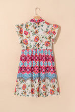Load image into Gallery viewer, Mixed Pattern Ruffle Flutter Sleeve Buttoned Dress