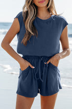 Load image into Gallery viewer, Bristol Knit Open Back Cap Sleeve Drawstring Romper