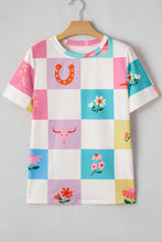 Load image into Gallery viewer, Western Fashion Checker Print Crewneck T Shirt