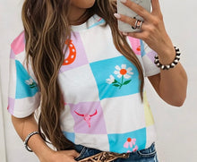 Load image into Gallery viewer, Western Fashion Checker Print Crewneck T Shirt