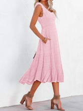 Load image into Gallery viewer, Shirred Pleated Square Neck Sleeveless Midi Dress