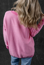 Load image into Gallery viewer, Pink Striped Scallop V Neck Loose Sweater with Slits