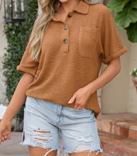 Load image into Gallery viewer, Waffle Round Hem Chest Pocket Polo Tee