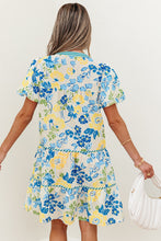 Load image into Gallery viewer, Floral Striped Trim Puff Short Sleeve Dress