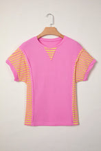 Load image into Gallery viewer, Waffle Textured Contrast Striped Patchwork Loose T Shirt