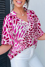Load image into Gallery viewer, Rose Leopard Print V Neck Puffy Half Sleeve Blouse